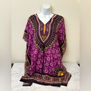 Shubham Womans Blouse Top Purple Large Geometric Long Sleeve V Neck Floral​